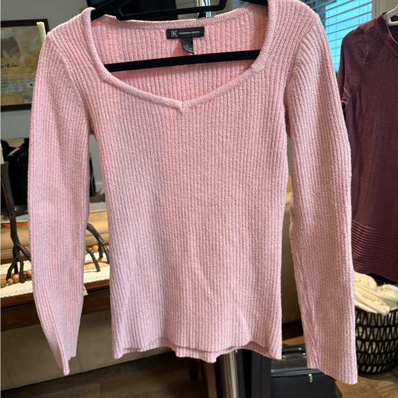 INC International Concepts Sweaters - INC International Concepts Pink Ribbed V-Neck Sweater
